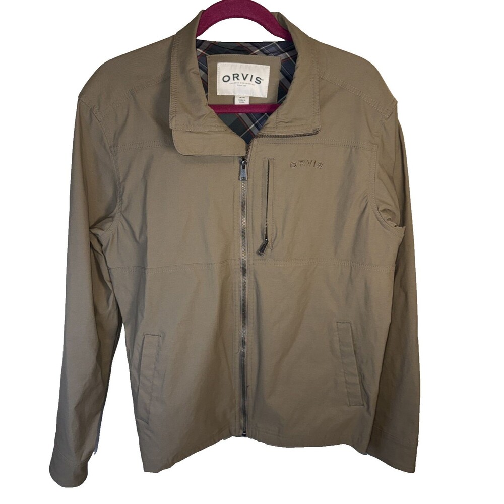 Orvis Full Zip Lightweight Jacket Mens Size M Dark Taupe Casual Pockets Classic